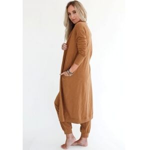 Three Bird Nest Camel Brown Cotton Long Open Cardigan Duster Size Medium